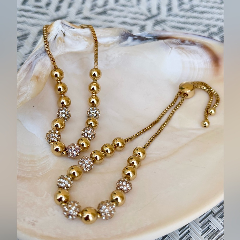 Pavé & Imitation Pearl Slider Bracelet 2 pcs - Picture 1 of 8